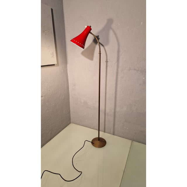 1950s Brass Reading Lamp with Red Cone and Handle, 1950s For Sale - Image 5 of 17