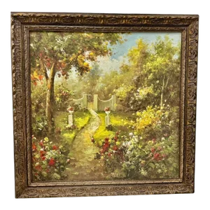 Framed Oil Painting on Canvas - the Rose Garden