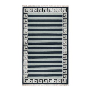 Part & Parcel Goods Wool Stripe Rug, 2’6” x 12', Sky Blue, Navy and Eggshell For Sale