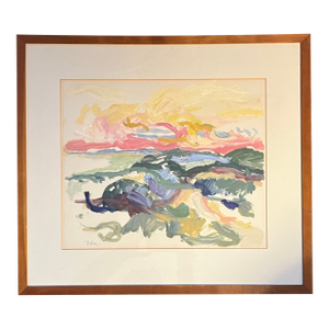 Paula Nelson (American - Woodstock School, New York) Oil Painting on Paper Seascape of Horseback Beach
