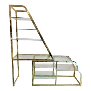 Vintage Asymmetrical Brass and Glass Etagere by Dia For Sale