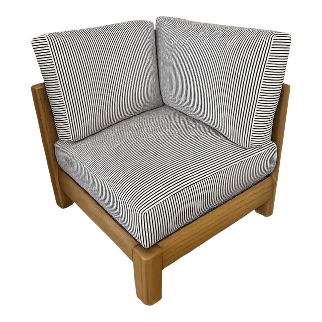 Vintage Oak Corner Lounge Chair With New Upholstered Cushions For Sale