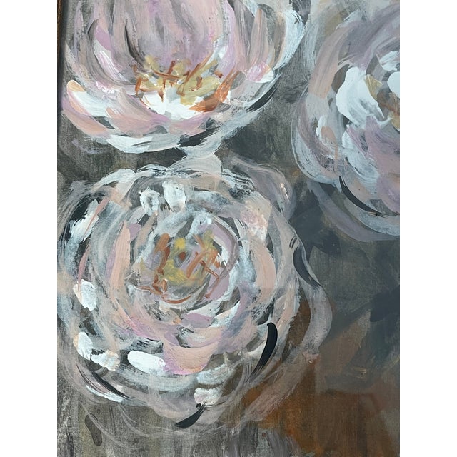 1960s Pair of Dark Abstract Floral Pink Peonies Paintings Signed and Framed For Sale - Image 4 of 7