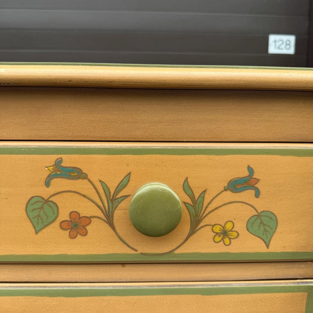 Drexel Mid 20th Century Drexel Country Farmhouse Paint Decorated Highboy Dresser For Sale - Image 4 of 18
