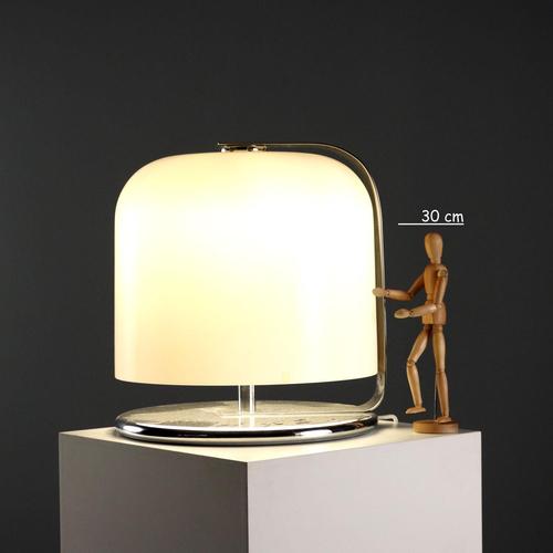 Table lamp with chromed metal base and structure and white methacrylate lampshade. Good condition. This piece is...