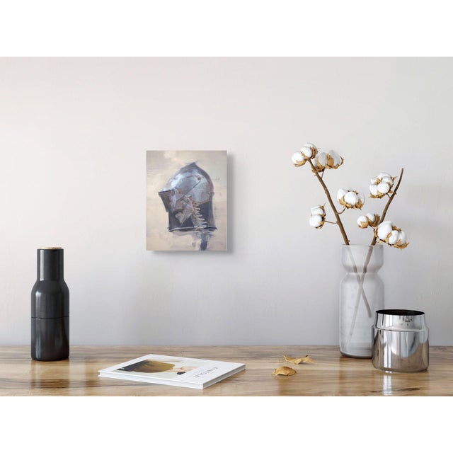Early 21st Century Don't Panic by Elena Burykina | Oil on panel Painting of a skull in a helmet. For Sale - Image 5 of 5