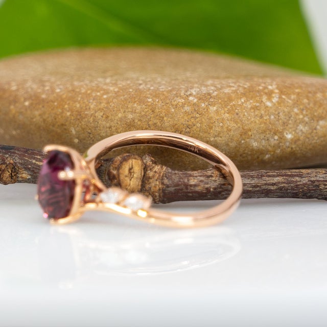 Pink 2.4Ct Pink Tourmaline Ring With Natural Diamonds Accents: Solid 14k Gold, Size 6.75 For Sale - Image 8 of 8