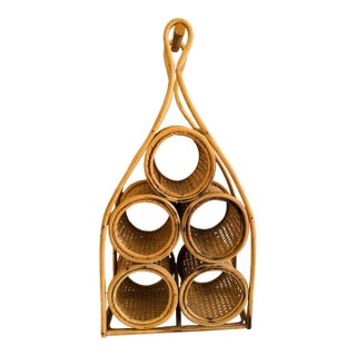 Vintage Rattan and Wicker Wine Rack or Holder For Sale