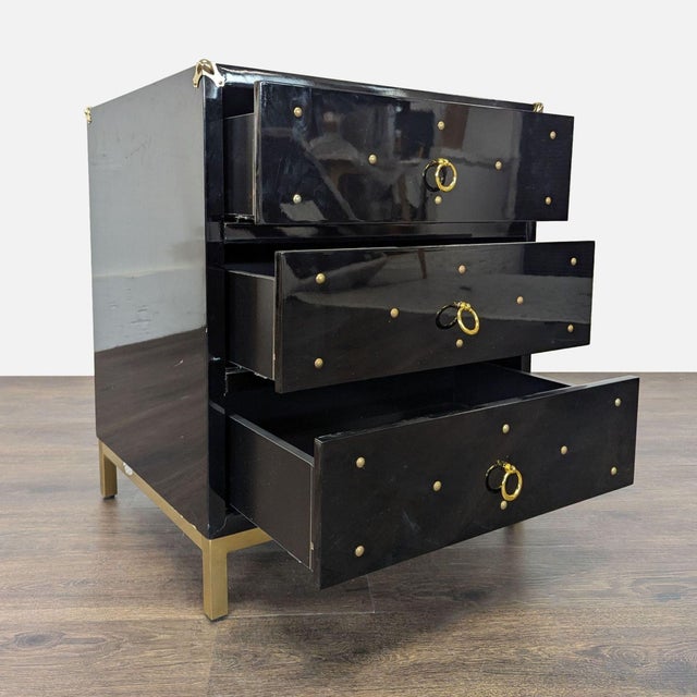 Modern Chic Home Arezzo Black 3-Drawer Dresser/Nightstand With Gold Accents and Modern Legs, Attributed For Sale - Image 3 of 8