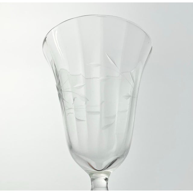 Glass 1950s Vintage Ruby Red Footed Star Flower Etched Optic Wine Glasses - Set of 4 For Sale - Image 7 of 7