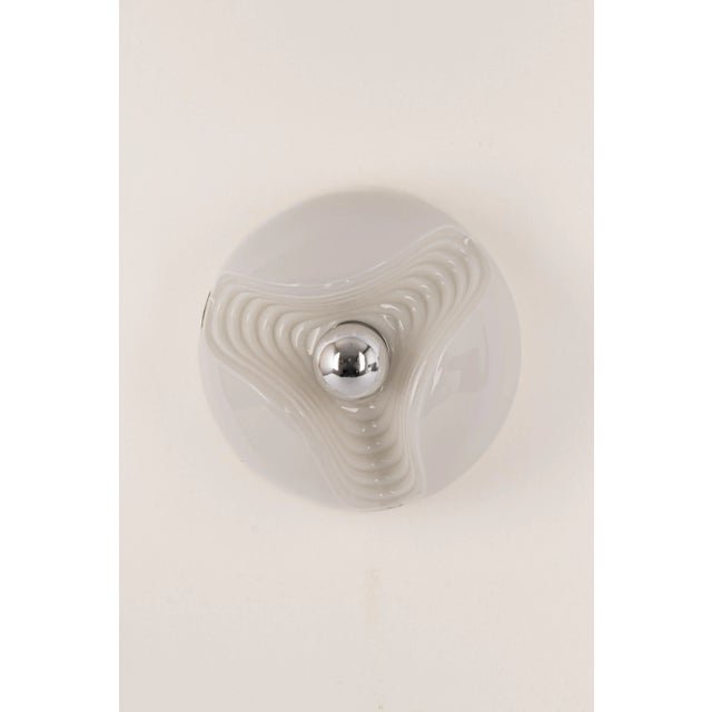 A special round biomorphic opal glass wall sconce / or flush mount designed by koch & lowy for peill & putzler,...