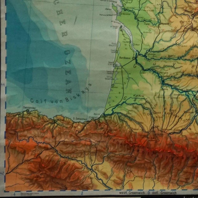 Textile Vintage France Benelux Countries, South England Rollable Map Wall Chart For Sale - Image 7 of 8