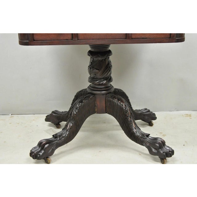 Antique American Empire Carved Paw Foot Pedestal Base Work Stand Side Table For Sale - Image 4 of 18