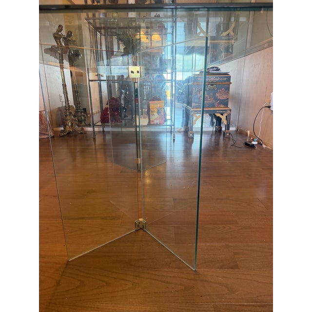 Leon Rosen Vintage 1980s Attributed to Leon Rosen for Pace Rectangular Glass Dining Table With Brass For Sale - Image 4 of 10