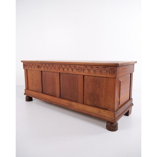 Chest in Oak with Carved Details and Round Legs, 1920s For Sale - Image 6 of 14