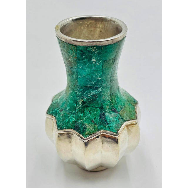 Emilia Castillo Vintage Emilia Castillo Silver & Malachite Vase, Mexican Silversmithing For Sale - Image 4 of 13