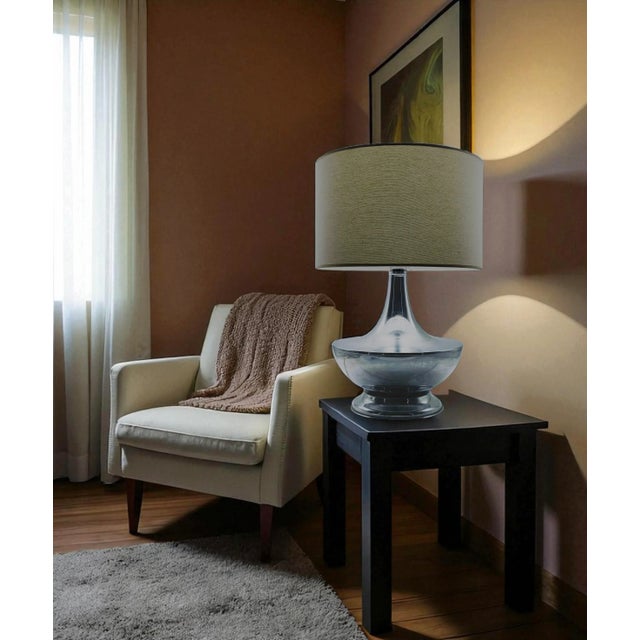 Beige Vintage Table Lamp with Chrome Base, 1970s For Sale - Image 8 of 9