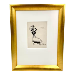 Mid Century v. S Gaitonde Painting Marker Ink on Paper Black Signed Framed Gold Wood Gilt Indian 1973
