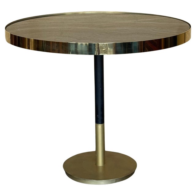 Brass 1970s Hollywood Regency Round Cantilever Brass Dinning Table with Black Glass For Sale - Image 8 of 18