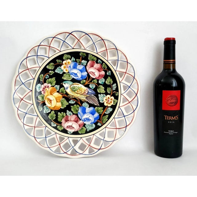 Offering a large 13 inch hand painted wall plaque, plate or platter made in Portugal, 1973. This gorgeous wall plaque has...