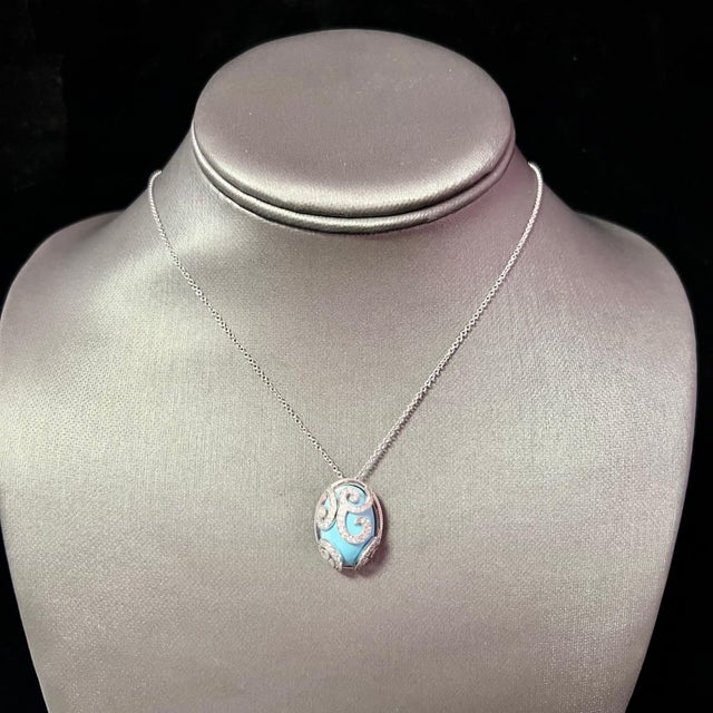 Natural Persian Turquoise Diamond Gold Necklace 15.32 TCW Certified For Sale - Image 10 of 12