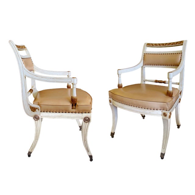 Stylish Pair of 1940's Hollywood Regency Painted Klismos Chairs