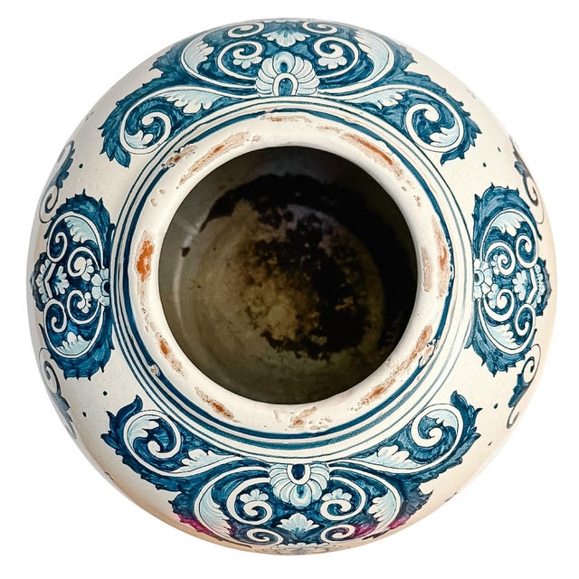 Mid 20th Century Grand-Scale Italian Renaissance Revival Majolica Hand-Painted Terracotta Ginger Jars For Sale - Image 11 of 14