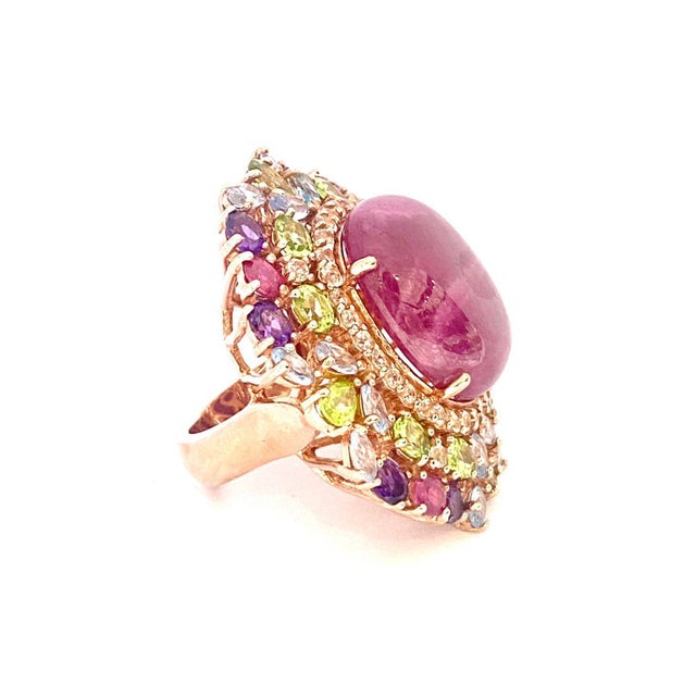 Bochic "Orient" Natural Ruby, Peridot & Amethyst Ring Set In 18 K Gold & Silver For Sale - Image 4 of 18