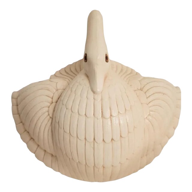 Vintage Cream Highly Carved Resin Swan Wall Pocket by Burwood For Sale