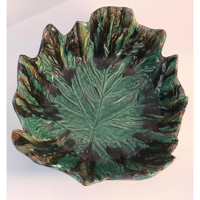 Antique Russian Cabbage Leaf Majolica bowl. European produced. Circa 1940s. Embossed producers name on bottom. This has...