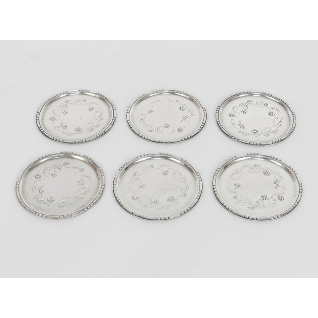 Early 20th Century Georg Jensen Sterling Silver Ornamental #51 Butter Pats - Set of 6 For Sale In Philadelphia - Image 6 of 14