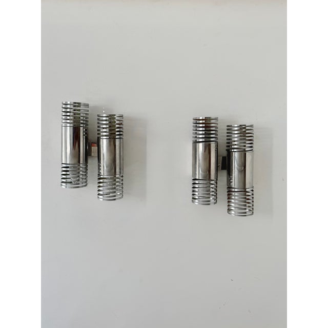 Vintage Double Wall Lights in Chromed Metal, France, 1970, Set of 2 For Sale - Image 6 of 8