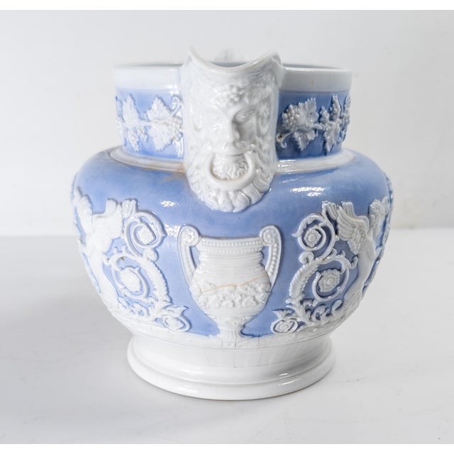 Lavender 19th Century English Staffordshire Neoclassical Lavender Blue and White Pitcher by Ridgway For Sale - Image 8 of 15