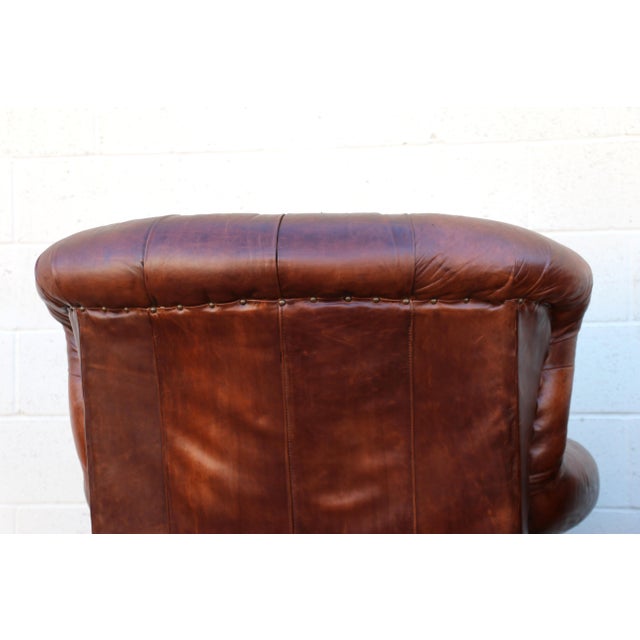Pair of Restoration Hardware Churchill Tufted Brown Leather Lounge Chairs With Nailhead Trim For Sale - Image 14 of 18