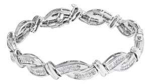 14K White Gold 4.0 Cttw Invisble Set Princess-Cut Diamond Wave Style Link Bracelet (H-I Color, SI2-I1 Clarity) - 7"