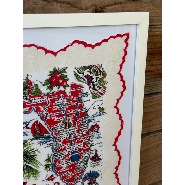 Vintage Coastal Florida Handkerchief White Framed Wall Textile Art For Sale - Image 4 of 10