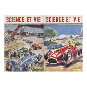 Set of 2-Mid-Century French Automobile Racing Car Prints, Matted