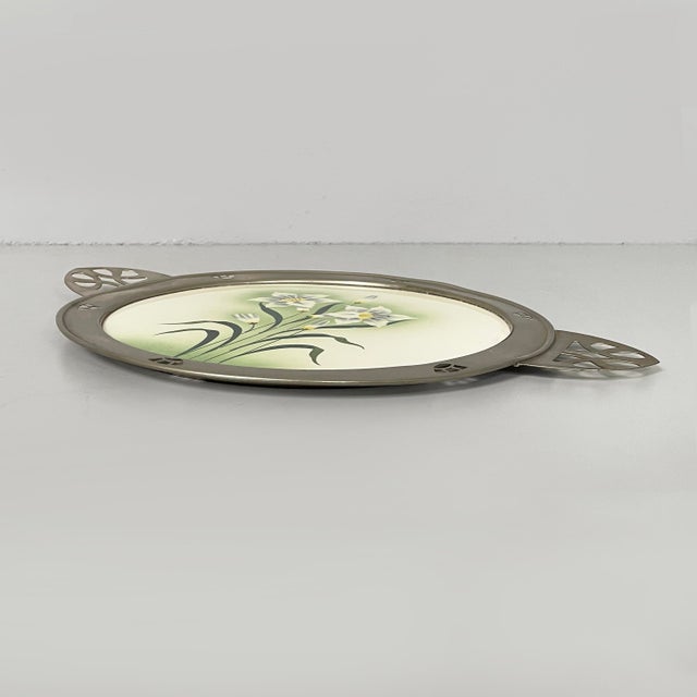 German Art Deco Tray in Ceramic and Metal with Flowers, 1930s For Sale - Image 4 of 16