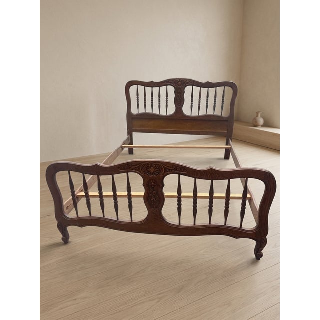 Vintage 20th Century Carved Wooden Bed Frame with Ornamental Headboard & Footboard For Sale - Image 6 of 14