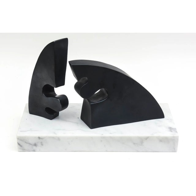 Vintage Abstract Signed Jean Arp Style Bronze Sculpture on White Carrara Marble Base For Sale In Miami - Image 6 of 13