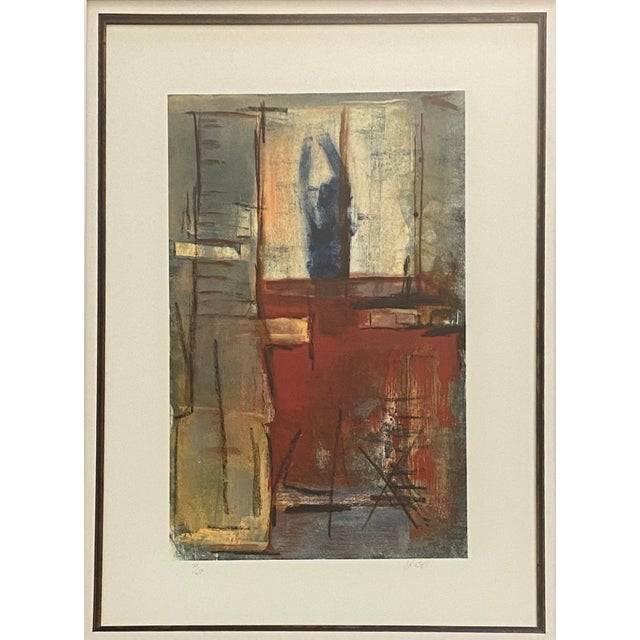 Abstract Color Lithograph by Rubin Crespi Evoking Emotion: Abstract Lithograph "Woman at the Window" by Rubin Crespi This...