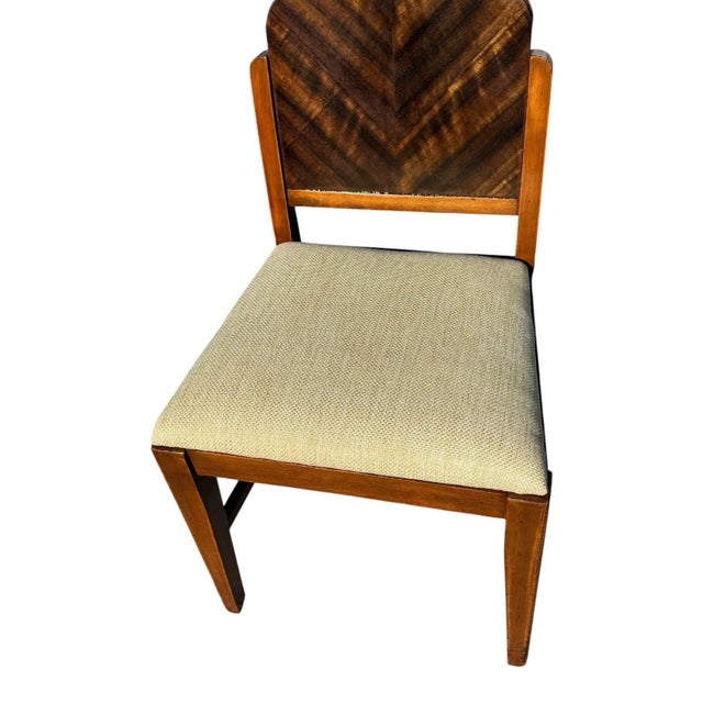 Wood 1930s Art Deco Walnut French Vanity Chair Newly Upholstered For Sale - Image 7 of 17