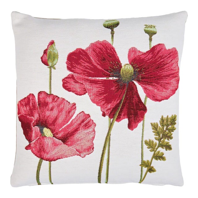Wild Poppies I Tapestry Cushion With Feather Filler - 46 X 46cm For Sale