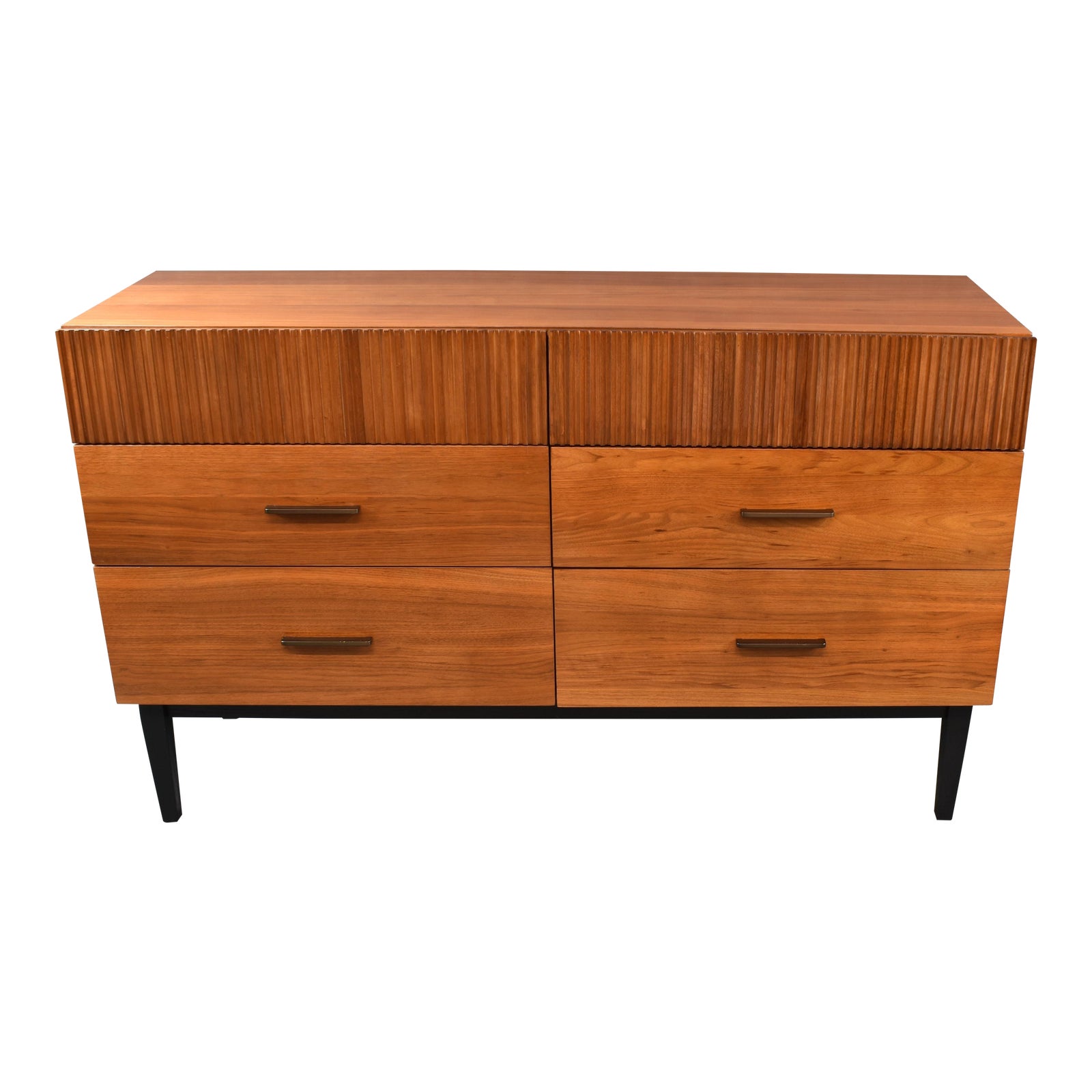 West Elm Contemporary Wood Fluting Walnut Veneer Bronze Finish 6Drawer