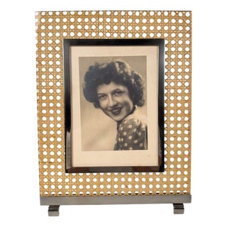 Large Picture Frame in Acrylic Glass, Cane Webbing and Brass in the style of Christian Dior, 1970s For Sale