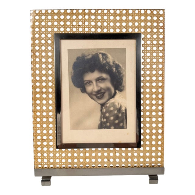 Large Picture Frame in Acrylic Glass, Cane Webbing and Brass in the style of Christian Dior, 1970s For Sale