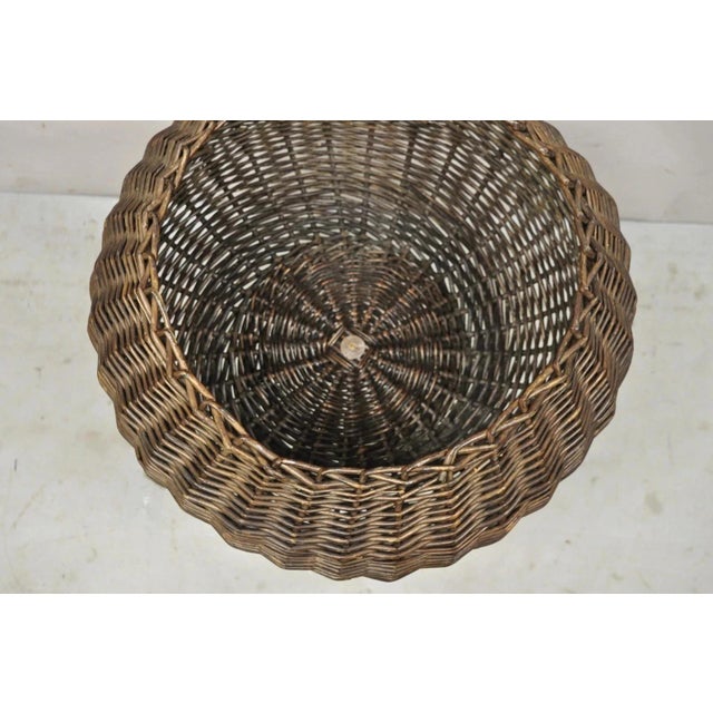 Mid-Century Modern 20th Century MCM Arthur Umanoff Style Wicker Rattan Wrought Iron Planter Stand For Sale - Image 3 of 9