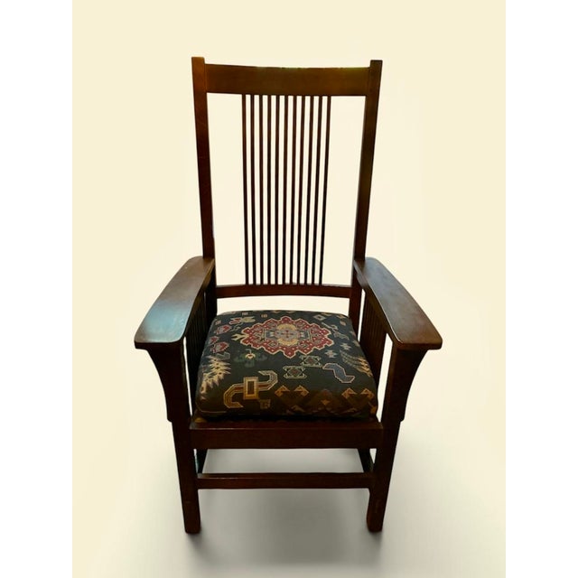 Mission Set of 6 Stickley Mission Oak Arm Chairs With Cushions For Sale - Image 3 of 8
