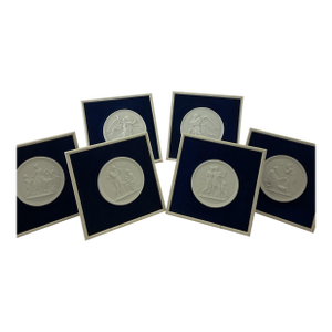 1969’s Vintage Day & Night, and Four Seasons Royal Copenhagen Bisques Framed Plaques- Set of 6