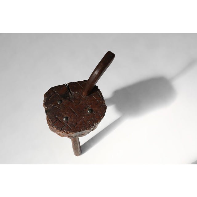 19th Century Rustic Handmade Oak Stool, France For Sale - Image 4 of 11